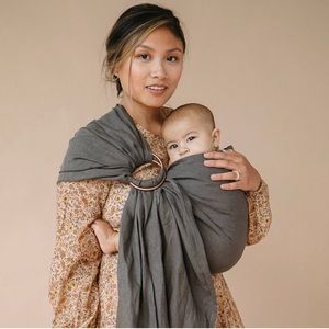 Wildbird Chickadee linen baby sling bronze ring